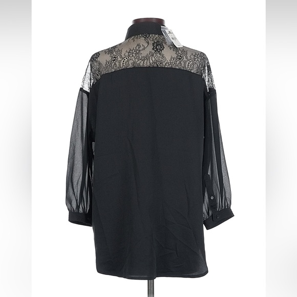 NWT Express Black Blouse with Sheer Sleeves - Picture 2 of 5